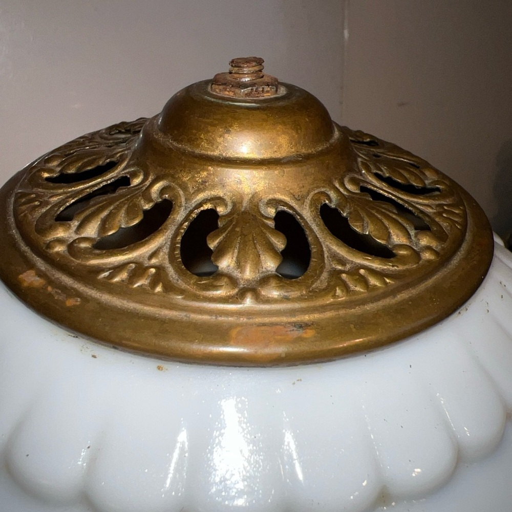 ANTIQUE HP GLASS DROP IN FONT HOLDER FOR VICT. HANGING LIBRARY OIL LAMP - Picture 10 of 12